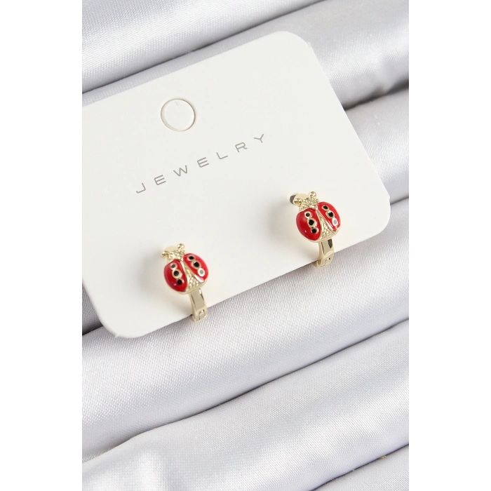 BFS Pirinç Uğur Böceği Model Gold Renk Çocuk Küpe