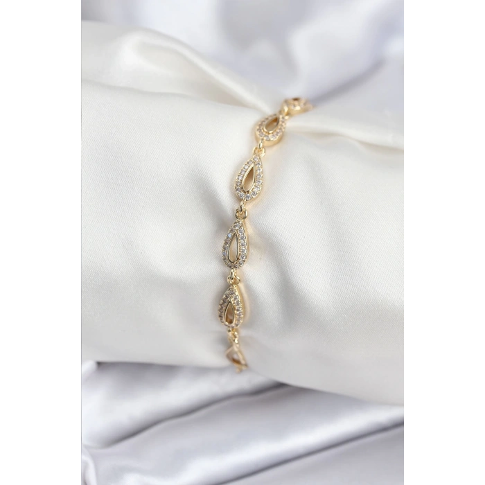 BFS Pirinç VIP Seri Gold Renk Sıralı Damla Model Kadın Bileklik