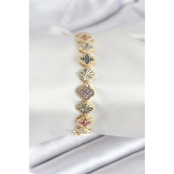 BFS Pirinç VIP Seri Yonca Zirkon Taşlı Kadın Bileklik