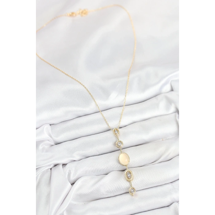 BFS Pirinç Zincir Sarı Gold Renk Zirkon Taşlı Y Kolye