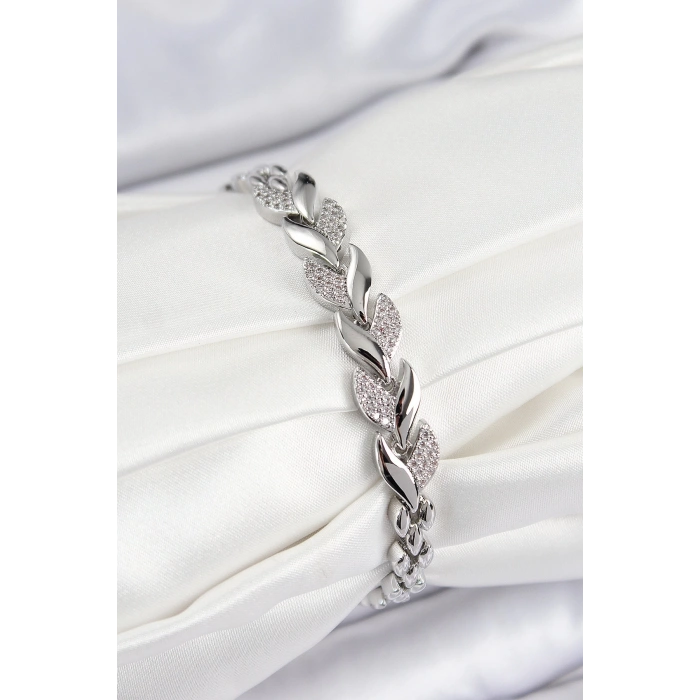 BFS Pirinç Zirkon Taşlı Balık Kuyruğu Model Gümüş Renk Kadın Bileklik