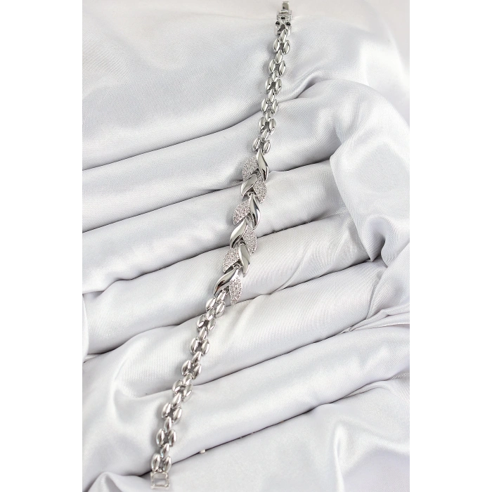 BFS Pirinç Zirkon Taşlı Balık Kuyruğu Model Gümüş Renk Kadın Bileklik