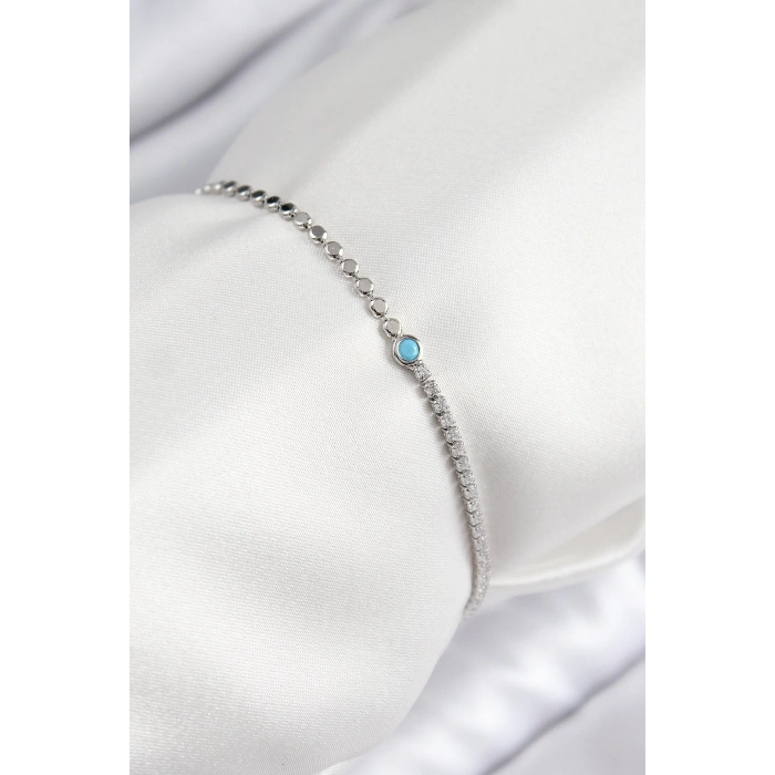 BFS Pirinç Zirkon Taşlı Boncuk Model Ezme Zincir Gümüş Renk Kadın Bileklik