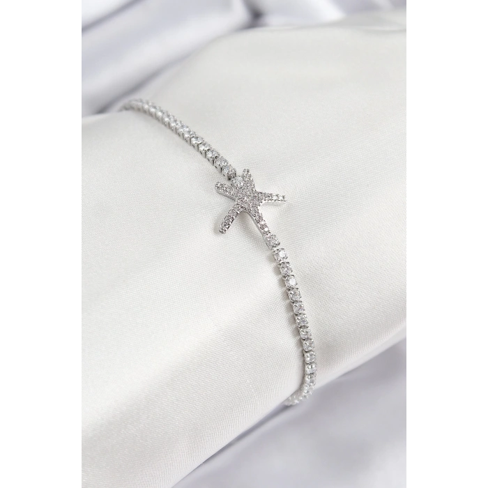 BFS Pirinç Zirkon Taşlı Deniz Yıldızı Model Gümüş Renk Kadın Bileklik