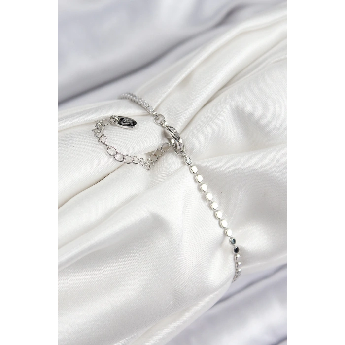 BFS Pirinç Zirkon Taşlı Dikdörtgen Model Ezme Zincir Gümüş Renk Kadın Bileklik