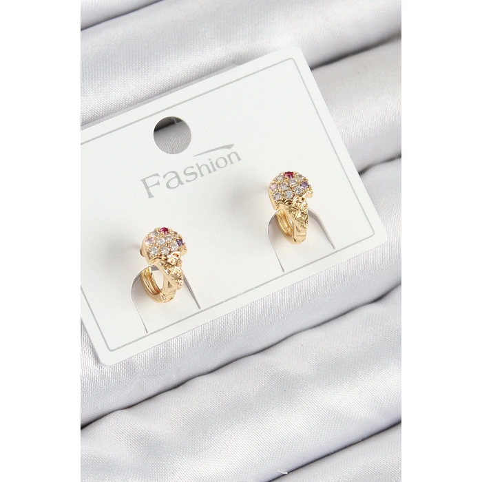 BFS Pirinç Zirkon Taşlı Dondurma Model Gold Renk Çocuk Küpe