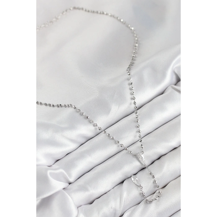 BFS Pirinç Zirkon Taşlı Gümüş Renk Kadın Y Kolye