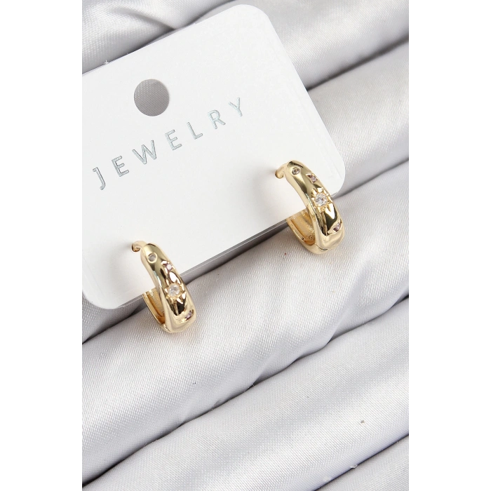 BFS Pirinç Zirkon Taşlı Halka Model Gold Renk Kadın Küpe