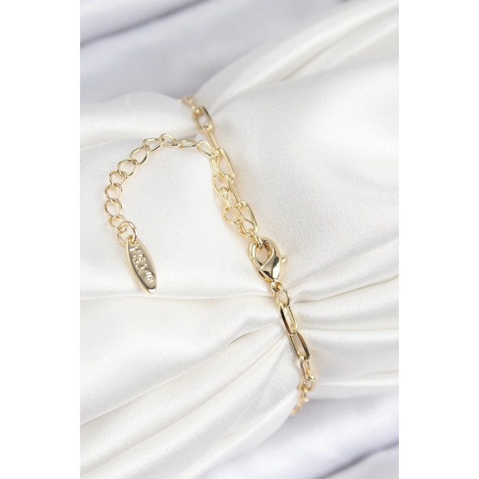 BFS Pirinç Zirkon Taşlı İncili İstiridye Model Gold Renk Kadın Bileklik