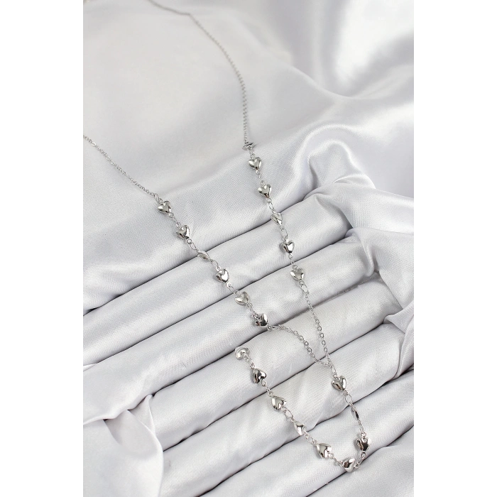 BFS Pirinç Zirkon Taşlı Kalp Model Gümüş Renk Y Kolye