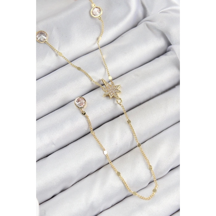 BFS Pirinç Zirkon Taşlı Kutup Yıldızı Model Gold Renk Y Kolye