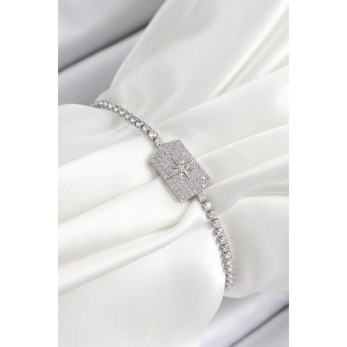 BFS Pirinç Zirkon Taşlı Kutup Yıldızı Model Gümüş Renk Asansörlü Kadın Bileklik