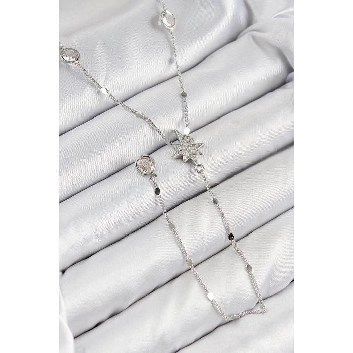 BFS Pirinç Zirkon Taşlı Kutup Yıldızı Model Gümüş Renk Y Kolye