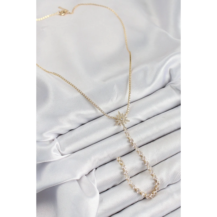 BFS Pirinç Zirkon Taşlı Kutup Yıldızı Model Gümüş Renk Y Kolye