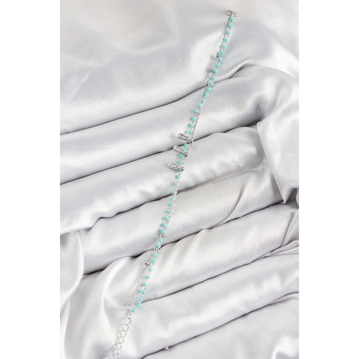 BFS Pirinç Zirkon Taşlı Mavi Boncuklu Model Gümüş Renk Kadın Bileklik