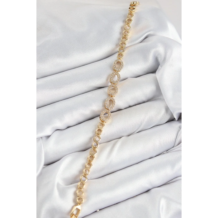 BFS Pirinç Zirkon Taşlı Oval Model Gold Renk Kadın Bileklik