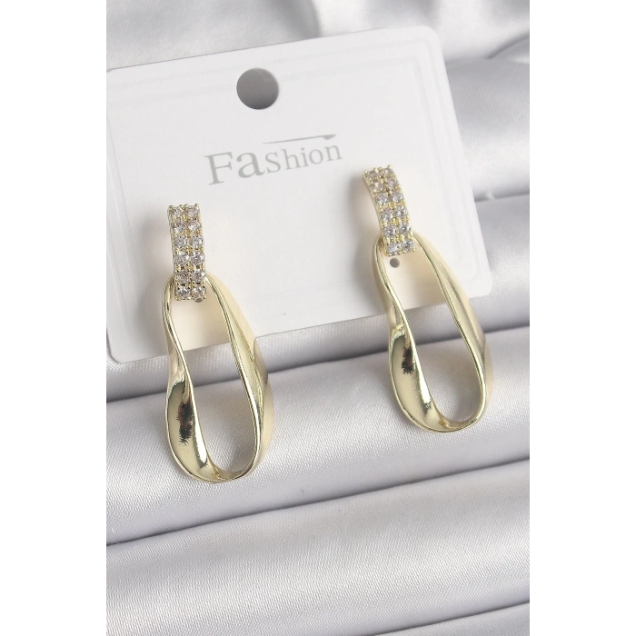 BFS Pirinç Zirkon Taşlı Sallantı Kadın Küpe