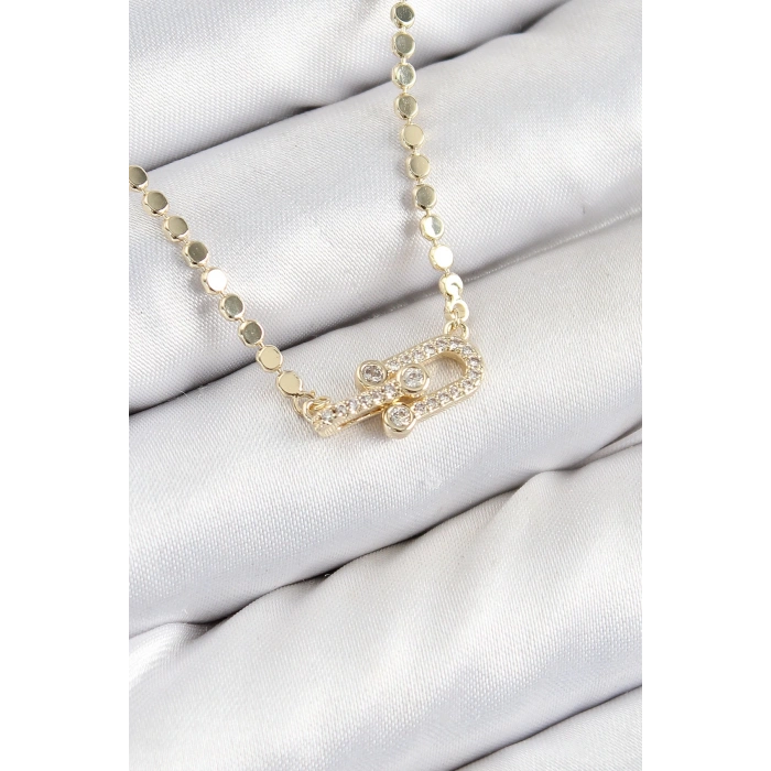 BFS Pirinç Zirkon Taşlı Tifany Model Ezme Zincir Gold Renk Kadın Kolye