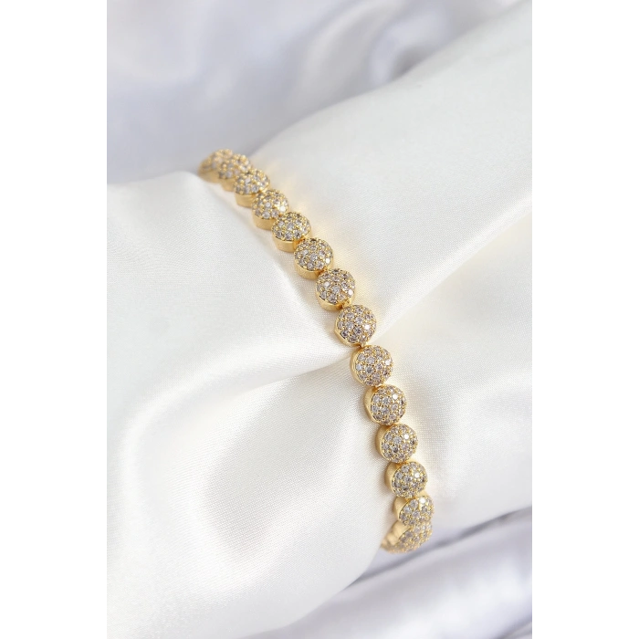 BFS Pirinç Zirkon Taşlı Yarım Topcuk Model Gold Renk VIP Seri Kadın Bileklik