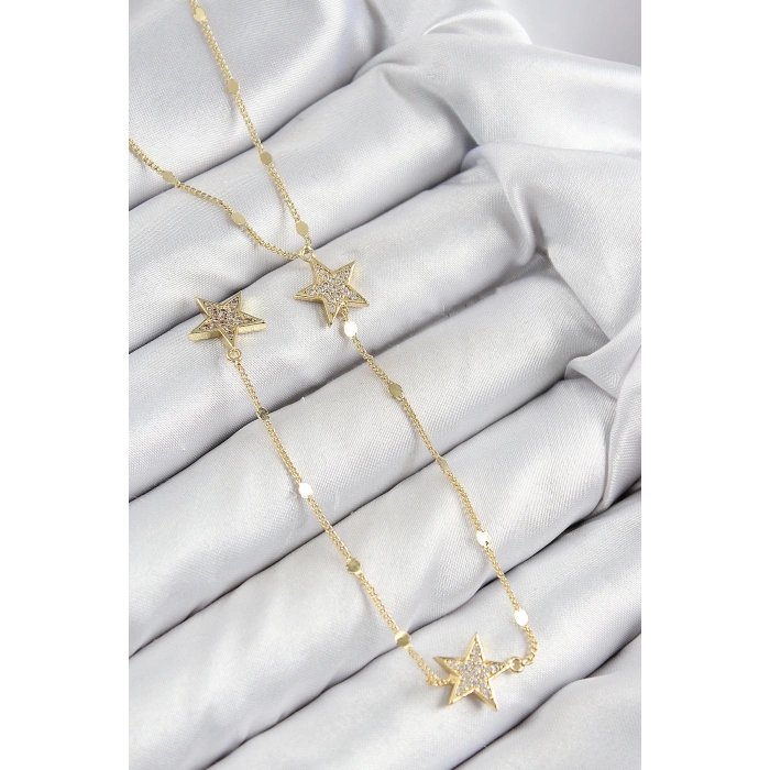 BFS Pirinç Zirkon Taşlı Yıldız Model Gold Renk Y Kolye