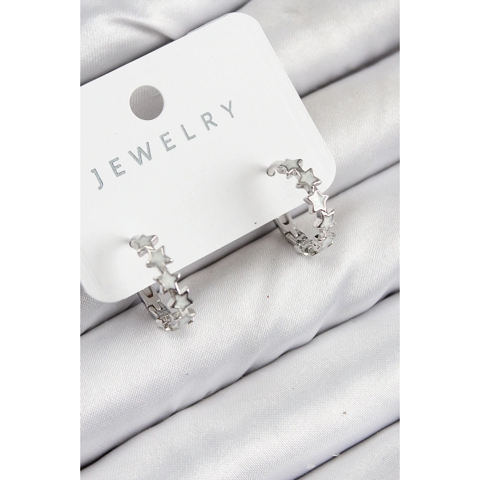 BFS Pirinç Zirkon Taşlı Yıldız Model Gümüş Renk Kadın Küpe