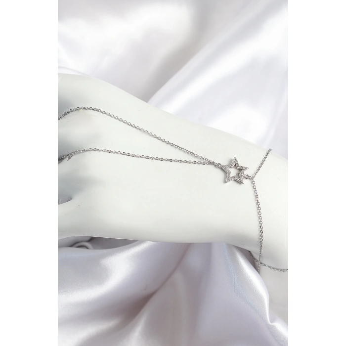 BFS Pirinç Zirkon Taşlı Yıldız Model Gümüş Renk Kadın Şahmeran