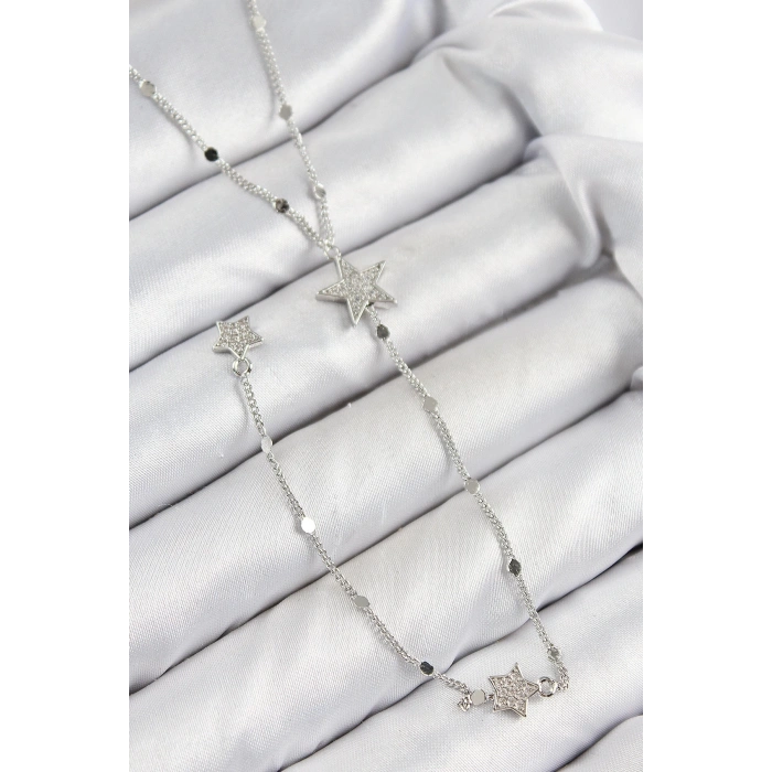 BFS Pirinç Zirkon Taşlı Yıldız Model Gümüş Renk Y Kolye