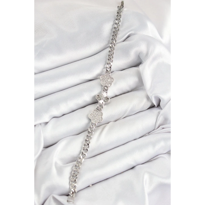 BFS Pirinç Zirkon Taşlı Yonca Model Gümüş Renk Kadın Bileklik