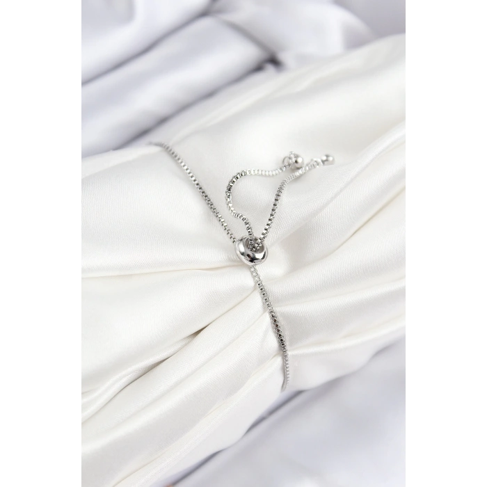 BFS Pirinç Zirkon Taşlı Zincir Model Gümüş Renk Asansörlü Kadın Bileklik