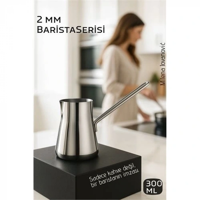 BFS Premium 304 Paslanmaz Çelik Cezve - 300 ml Profesyonel Barista Serisi, Isıya Dayanıklı Sap