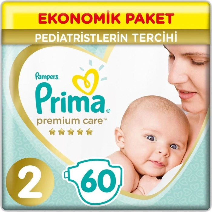 BFS   Prima Premium Care Bebek Bezi Ekonomik Paket 2 Beden 60 Adet