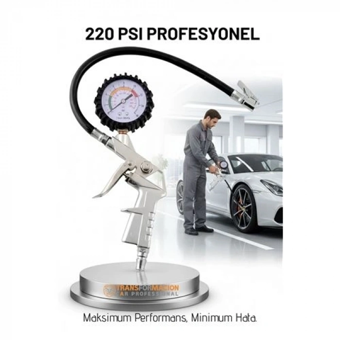 BFS Profesyonel Lastik Şişirme Tabancası ve Hava Saati 220 PSI 16 Bar Çelik Alaşım Güçlü Gövde