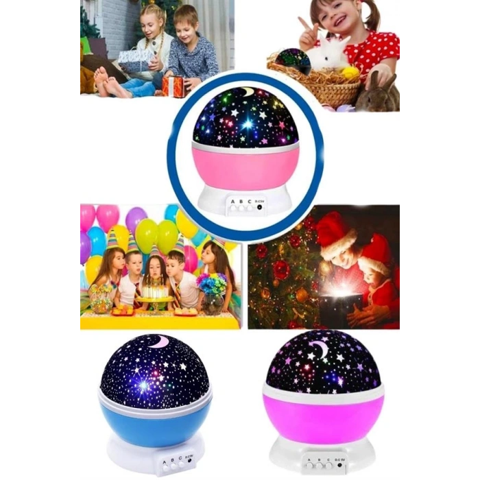 BFS Renkli Yıldızlı Gökyüzü Projeksiyon Gece Lambası Pilli ve USB Kablolu