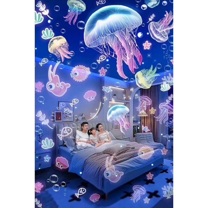 BFS Robot Projeksiyon Gece Lambası Hoparlörlü Şarjlı Yıldızlı Gökyüzü Temalı Led Projeksiyon Lambası