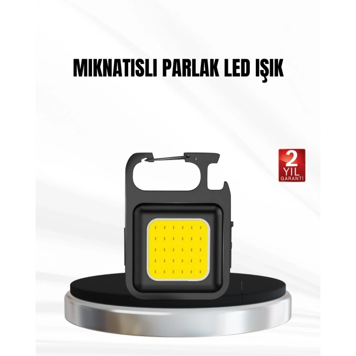 BFS Şarjlı COB LED Anahtarlık Fener – 4 Modlu, Manyetik ve Katlanabilir Standlı