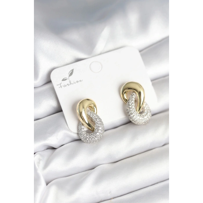 BFS Sarmal Model Gold Gümüş Renk Pirinç Kadın Küpe