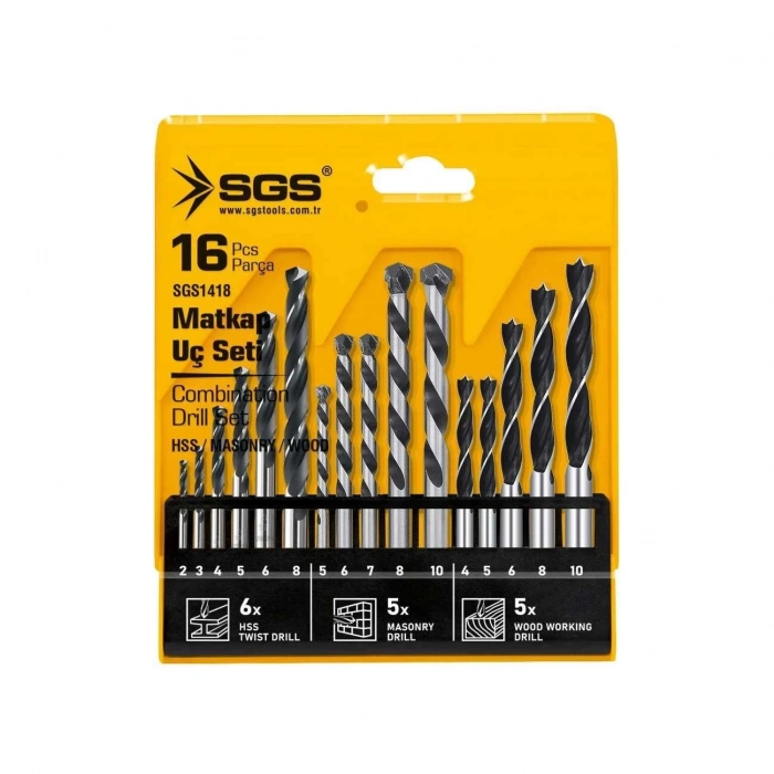 Mey İthalat® Sgs 1418 Ahşap Metal Beton Matkap Ucu Seti 16 Parça