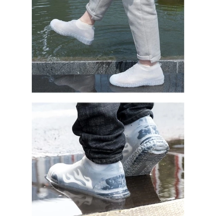 BFS  Silikon Ayakkabı Kılıfı Kaymaz Su Kir Geçirmez  M Beden Beyaz