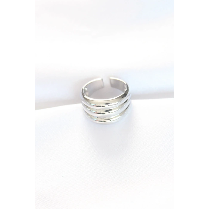 BFS Silver Renk Ayarlanabilir Çizgili Bombe Yüzük