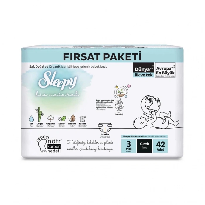 BFS   Sleepy Bio Natural Bebek Bezi Fırsat Paketi 3 Beden 42 Adet