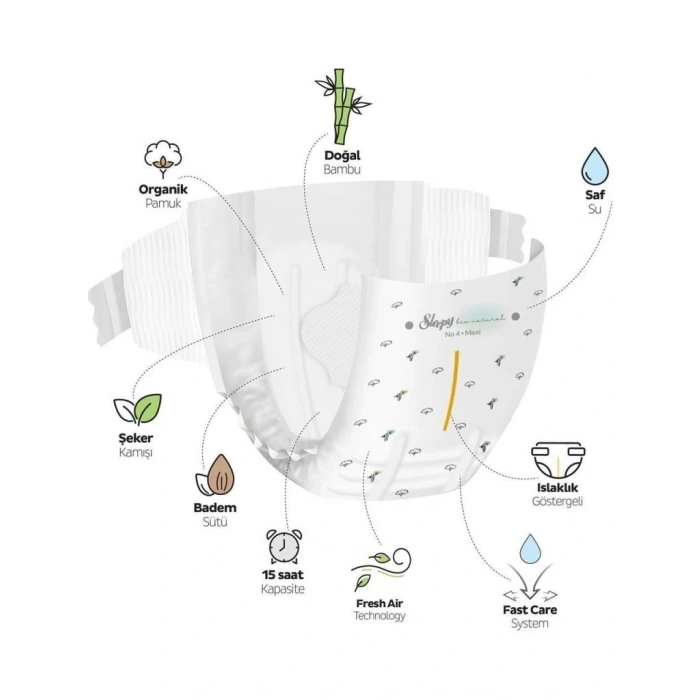 BFS   Sleepy Bio Natural Bebek Bezi Gross Paket 2 Beden 3-6 Kg 100 Adet