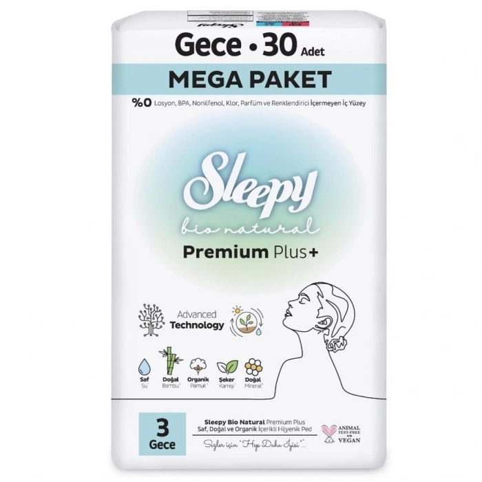 BFS   Sleepy Bio Natural Premium Plus Mega Gece Ped 30 Adet