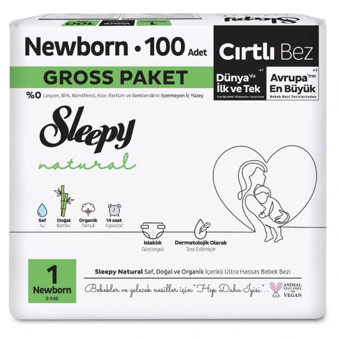 BFS   Sleepy Natural Bebek Bezi Gross Paket 1 Beden 2-5 Kg 100 Adet