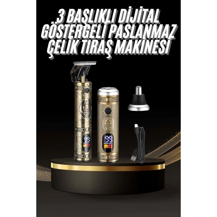 BFS Tıraş Makinesi Pro 3 Başlıklı Dijital Göstergeli Saç Sakal Kulak ve Burun