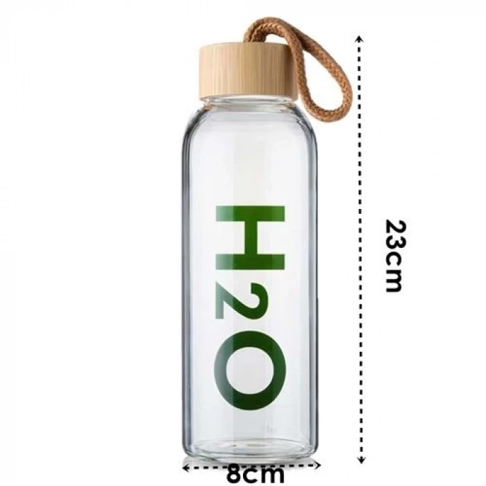 BFS Transformacion Cam Matara - 800 Ml Bambu Kapaklı Borosilikat Cam Matara - Ofis Matarası