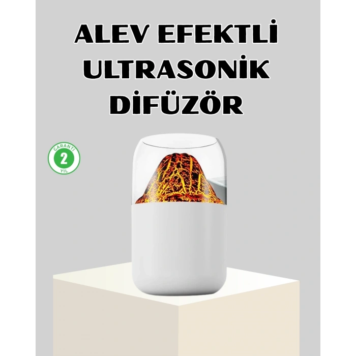 BFS Ultrasonik Alev Efektli Aromaterapi Difüzörü USB Şarjlı ve Otomatik Kapanma Özellikli