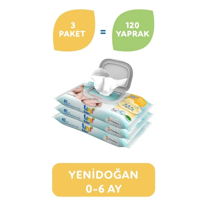 BFS   Uni Baby Yenidoğan Islak Havlu Mendil 3Lü 120 Yaprak