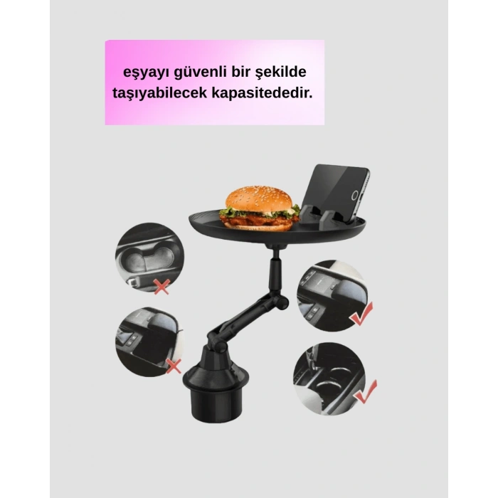 BFS Universal Araç İçi Bardaklık Tepsisi 9 İnç Yemek Alanı ve Telefon Standlı