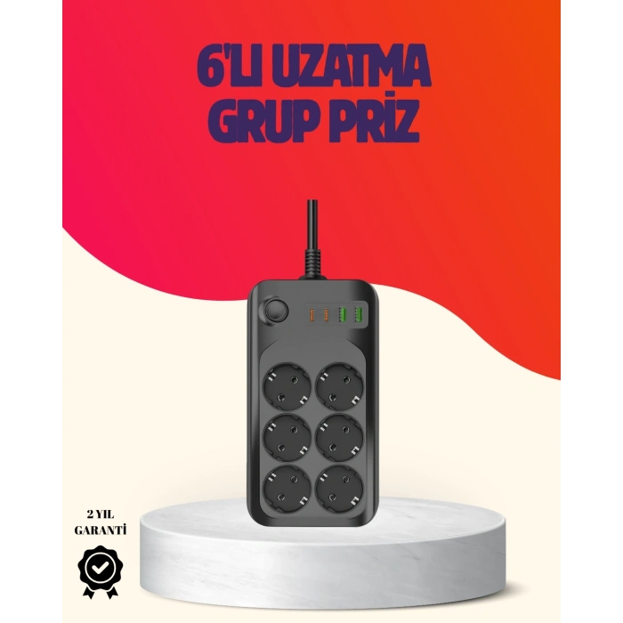 BFS USB Type-C Destekli Termal Korumalı 6’lı Uzatma Priz 10A 2m