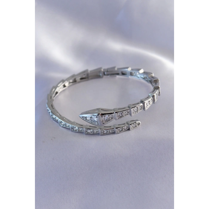 BFS VIP Seri Yılan Model Gümüş Renk Kadın Kelepçe Bileklik